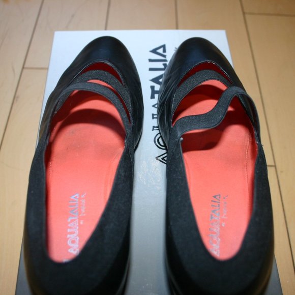 AQUATALIA Black Nappa Leather Weatherproof 1 3/4" Wedge Flat 8Medium - Picture 14 of 16